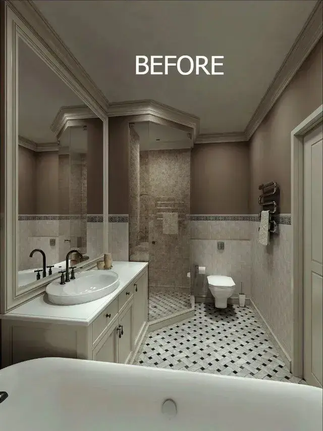 Bathroom with a dim ceiling before a tubular skylight was installed
